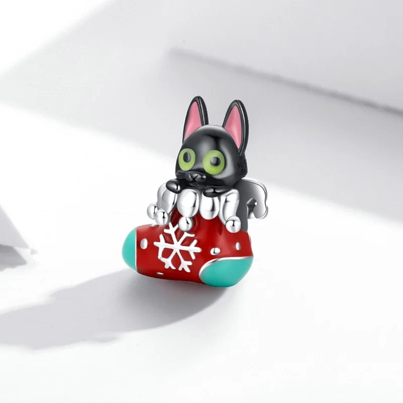(Bild für) Silberner Weihnachtsstrümpfe-Kätzchen-Charm im Pandora-Stil - SCC2036 - Ansicht 2