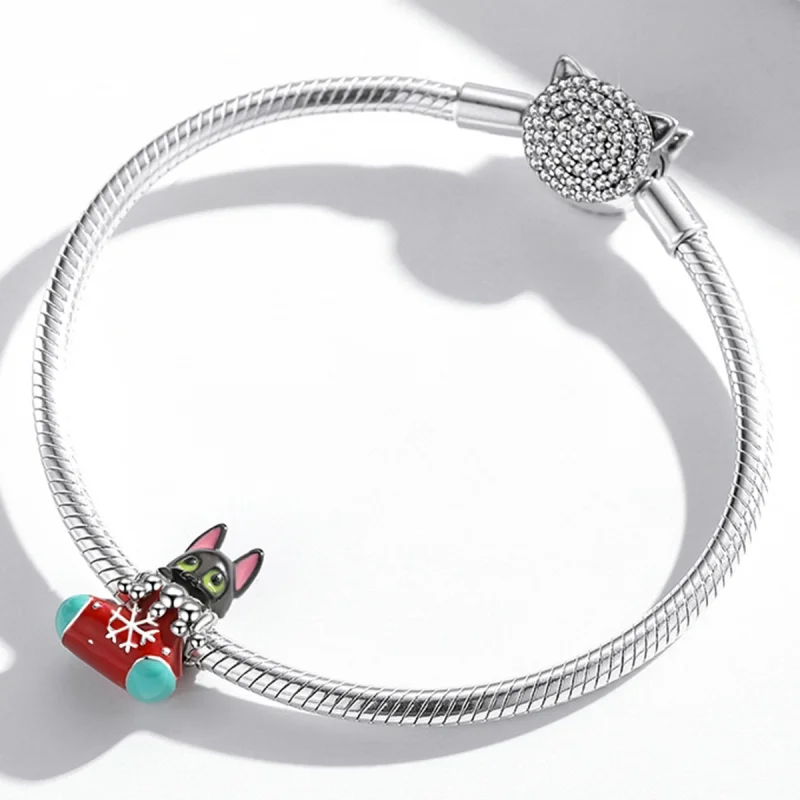 (Bild für) Silberner Weihnachtsstrümpfe-Kätzchen-Charm im Pandora-Stil - SCC2036 - Ansicht 3