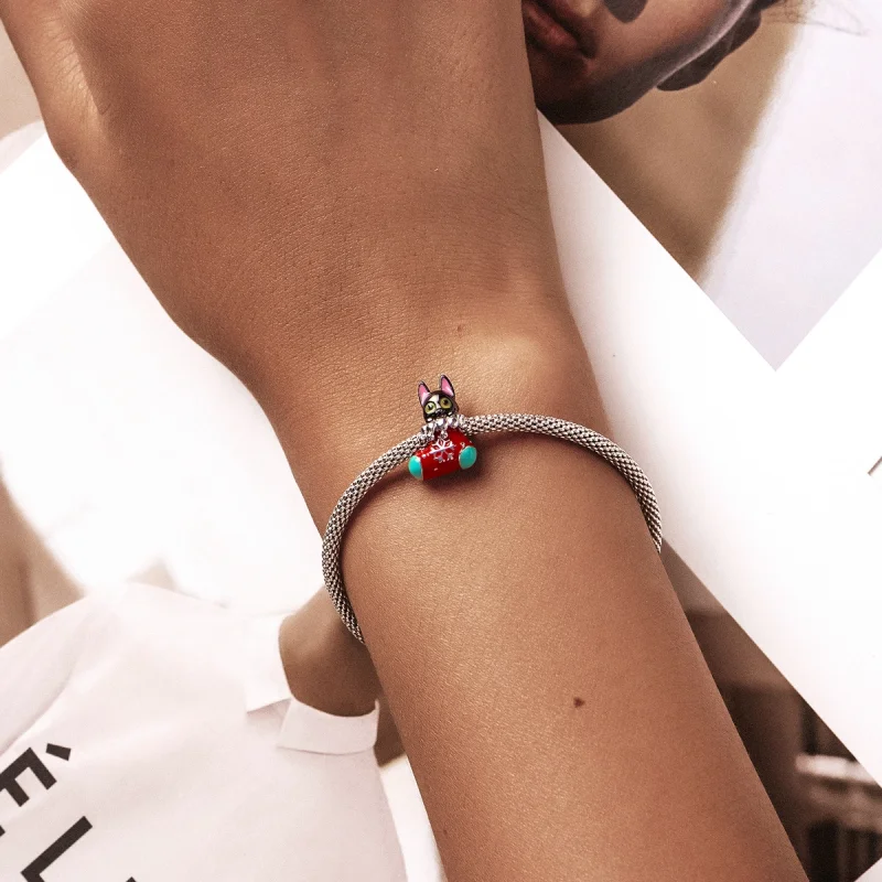 (Bild für) Silberner Weihnachtsstrümpfe-Kätzchen-Charm im Pandora-Stil - SCC2036 - Ansicht 5