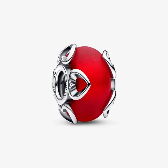 (Bild für) PANDORA Charm aus mattiertem rotem Muranoglas und Herzen - 792497C01