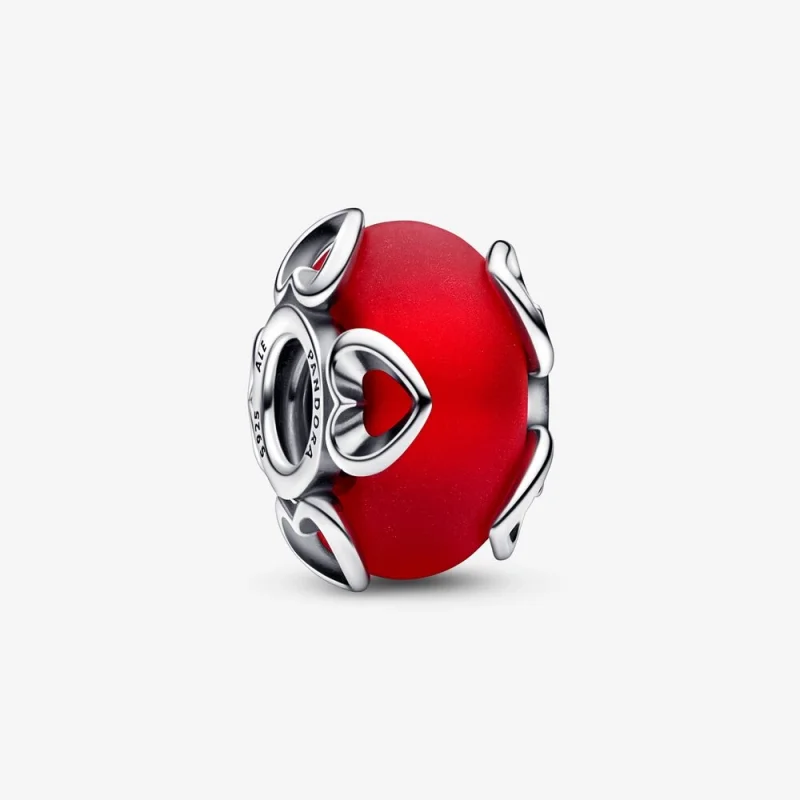 (Bild für) PANDORA Charm aus mattiertem rotem Muranoglas und Herzen - 792497C01