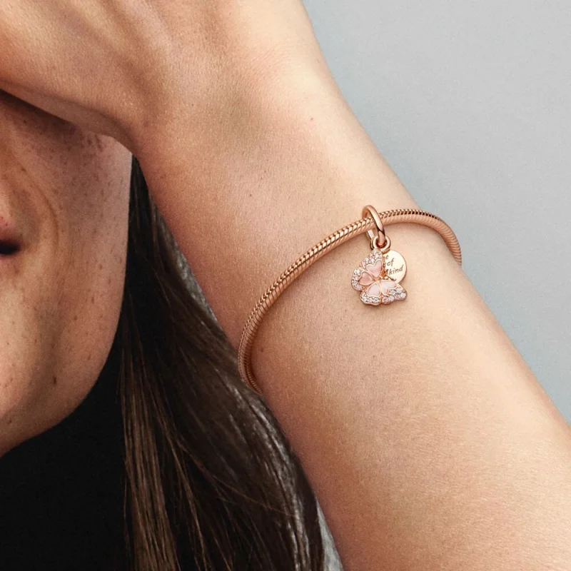 (Bild für) PANDORA Doppel-Anhänger mit rosa Schmetterling und Zitat - 782555C01 - Ansicht 3