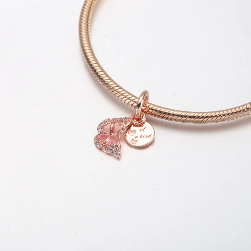 (Bild für) PANDORA Doppel-Anhänger mit rosa Schmetterling und Zitat - 782555C01 - Ansicht 7
