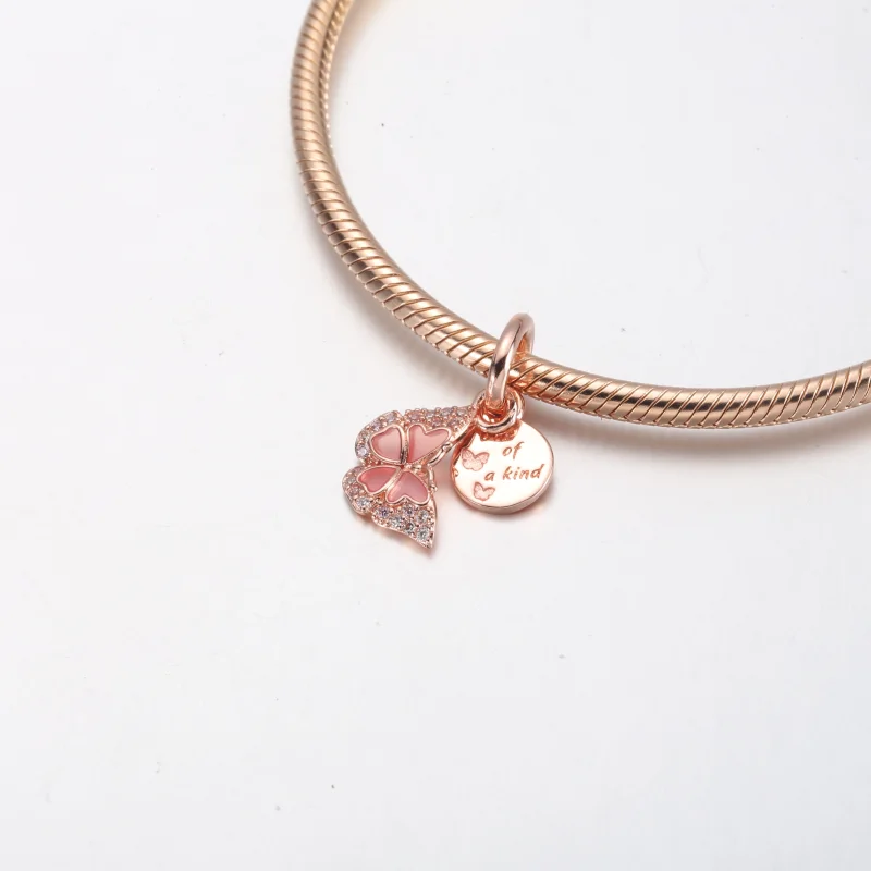 (Bild für) PANDORA Doppel-Anhänger mit rosa Schmetterling und Zitat - 782555C01 - Ansicht 10