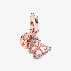 (Bild für) PANDORA Doppel-Anhänger mit rosa Schmetterling und Zitat - 782555C01