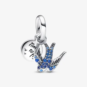 (Bild für) PANDORA Sparkling Swallow & Quote Double Dangle Charm - 792570C01