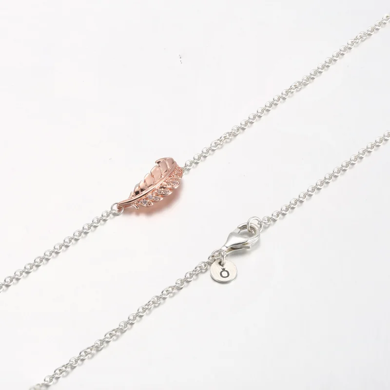 (Bild für) PANDORA zweifarbige schwebende, gebogene Feder-Collier-Halskette - 382575C01-45 - Ansicht 5
