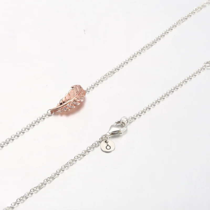 (Bild für) PANDORA zweifarbige schwebende, gebogene Feder-Collier-Halskette - 382575C01-45 - Ansicht 9