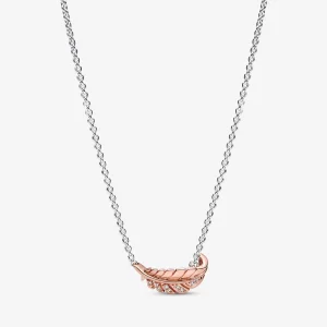 (Bild für) PANDORA zweifarbige schwebende, gebogene Feder-Collier-Halskette - 382575C01-45