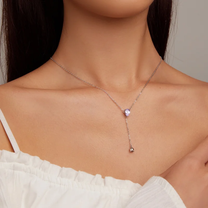 (Bild für) Amethyst-Halskette im Pandora-Stil - BSN271 - Ansicht 7