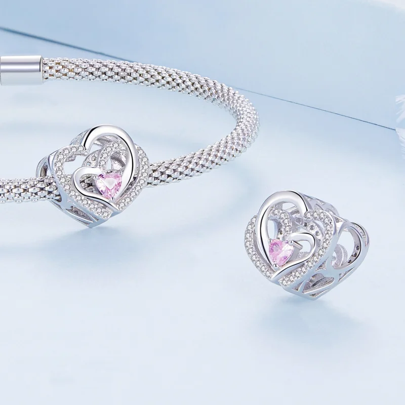 (Bild für) Doppelherz-Charm im Pandora-Stil - BSC695 - Ansicht 4