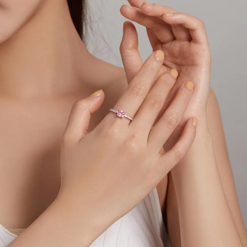 (Bild für) Quadratischer glitzernder Halo-Ring im Pandora-Stil - BSR191 - Ansicht 10