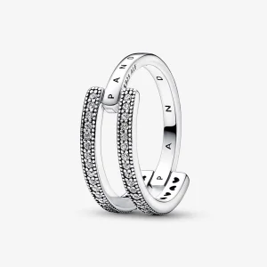 (Bild für) Pandora Signature Logo & Pavé Doppelreifring - 192779C01