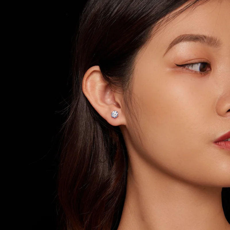 (Bild für) Pandora-Stil Aquamarin Moissanit Stecker Ohrringe - MSE025-LLB - Ansicht 2