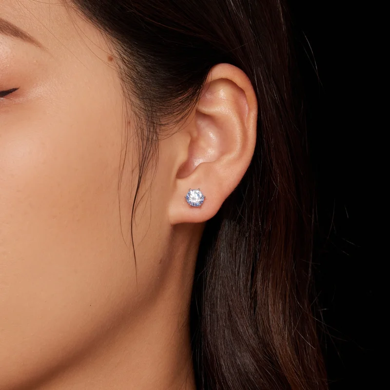 (Bild für) Pandora-Stil Aquamarin Moissanit Stecker Ohrringe - MSE025-LLB - Ansicht 3