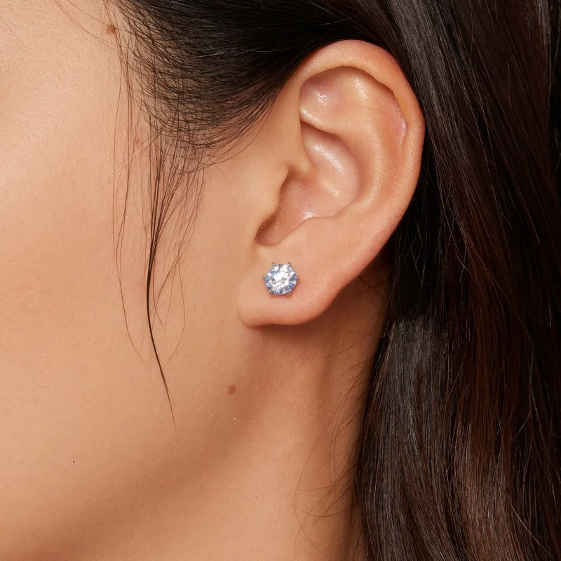 (Bild für) Pandora-Stil Aquamarin Moissanit Stecker Ohrringe - MSE025-LLB - Ansicht 4