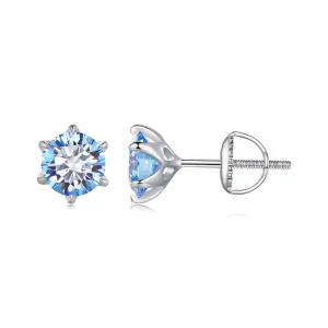 (Bild für) Pandora-Stil Aquamarin Moissanit Stecker Ohrringe - MSE025-LLB