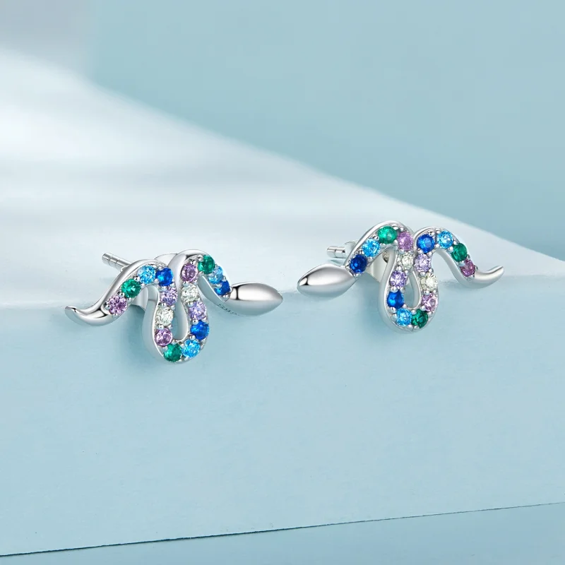 (Bild für) Pandora-Stil Bunte Schlangen-Stecker Ohrringe - SCE1633 - Ansicht 2