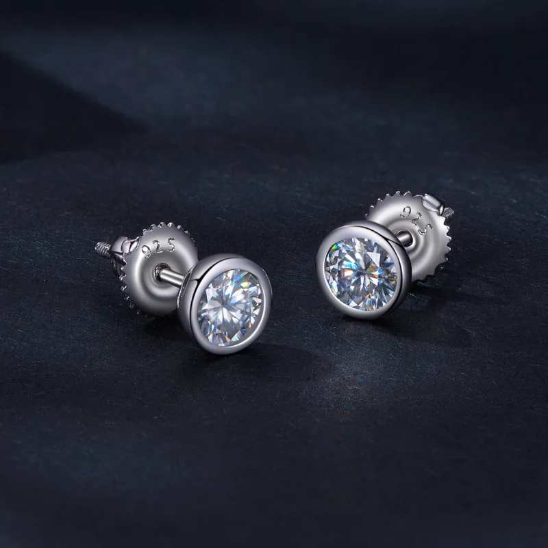 (Bild für) Pandora-Stil Fassung-Gefasste Moissanit-Stecker Ohrringe - MSE026 - Ansicht 2