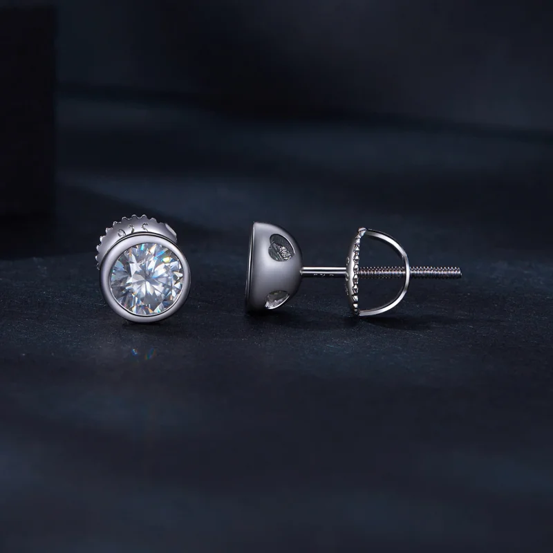 (Bild für) Pandora-Stil Fassung-Gefasste Moissanit-Stecker Ohrringe - MSE026 - Ansicht 3
