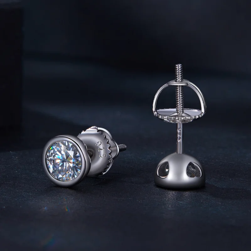 (Bild für) Pandora-Stil Fassung-Gefasste Moissanit-Stecker Ohrringe - MSE026 - Ansicht 4