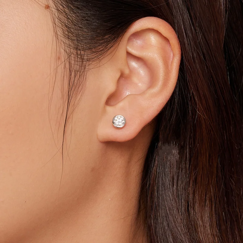 (Bild für) Pandora-Stil Fassung-Gefasste Moissanit-Stecker Ohrringe - MSE026 - Ansicht 5
