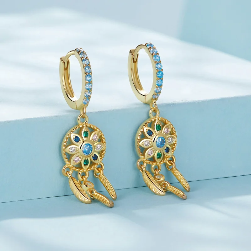 (Bild für) Pandora-Stil Gold Traumfänger Ohrgehänge - SCE713-B - Ansicht 2