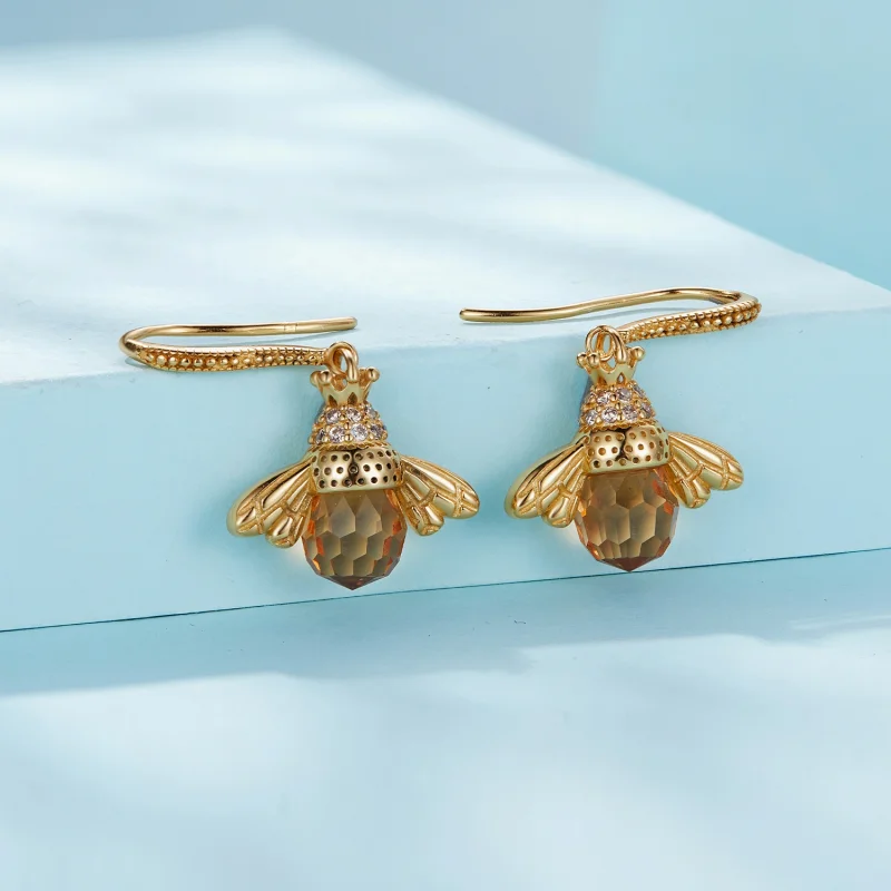 (Bild für) Pandora-Stil Goldene Kleine Biene Anhängerohrringe - SCE149-B - Ansicht 2