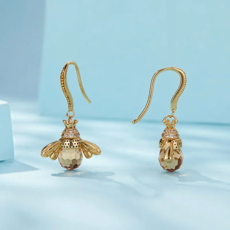 (Bild für) Pandora-Stil Goldene Kleine Biene Anhängerohrringe - SCE149-B - Ansicht 3