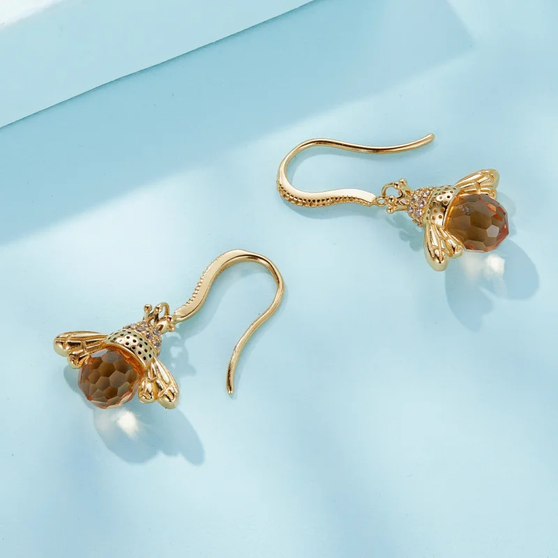 (Bild für) Pandora-Stil Goldene Kleine Biene Anhängerohrringe - SCE149-B - Ansicht 4