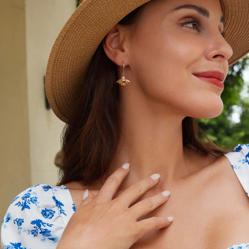 (Bild für) Pandora-Stil Goldene Kleine Biene Anhängerohrringe - SCE149-B - Ansicht 5