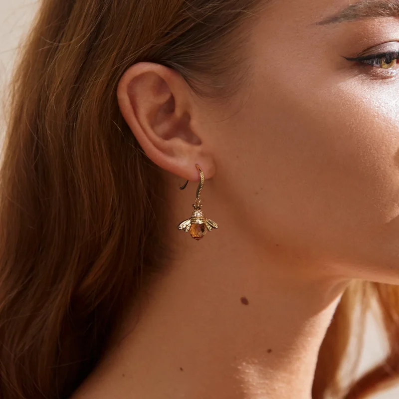(Bild für) Pandora-Stil Goldene Kleine Biene Anhängerohrringe - SCE149-B - Ansicht 6