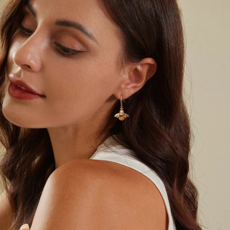 (Bild für) Pandora-Stil Goldene Kleine Biene Anhängerohrringe - SCE149-B - Ansicht 7