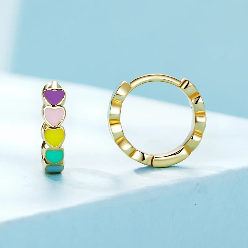 (Bild für) Pandora-Stil Goldene Regenbogen-Liebes-Ohrringe - SCE909-B - Ansicht 2