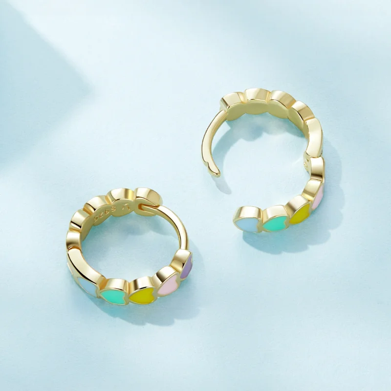 (Bild für) Pandora-Stil Goldene Regenbogen-Liebes-Ohrringe - SCE909-B - Ansicht 3