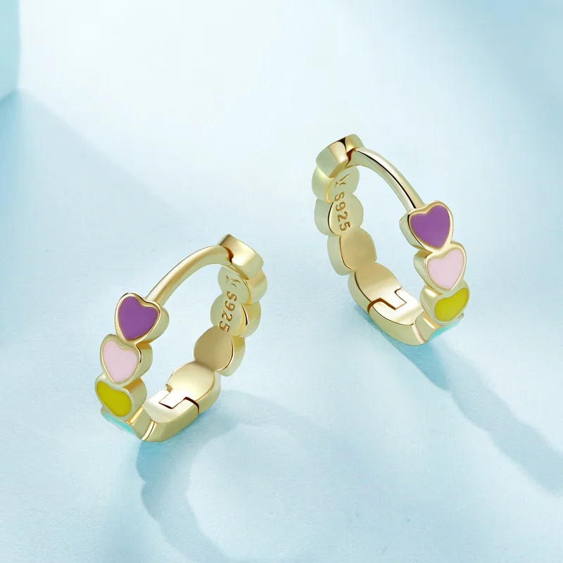(Bild für) Pandora-Stil Goldene Regenbogen-Liebes-Ohrringe - SCE909-B - Ansicht 4