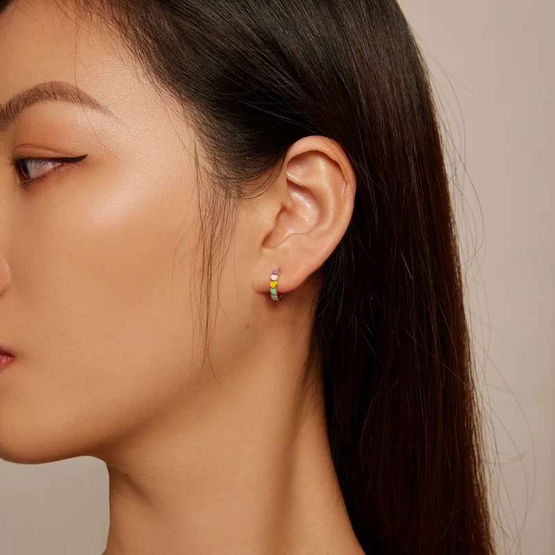 (Bild für) Pandora-Stil Goldene Regenbogen-Liebes-Ohrringe - SCE909-B - Ansicht 5
