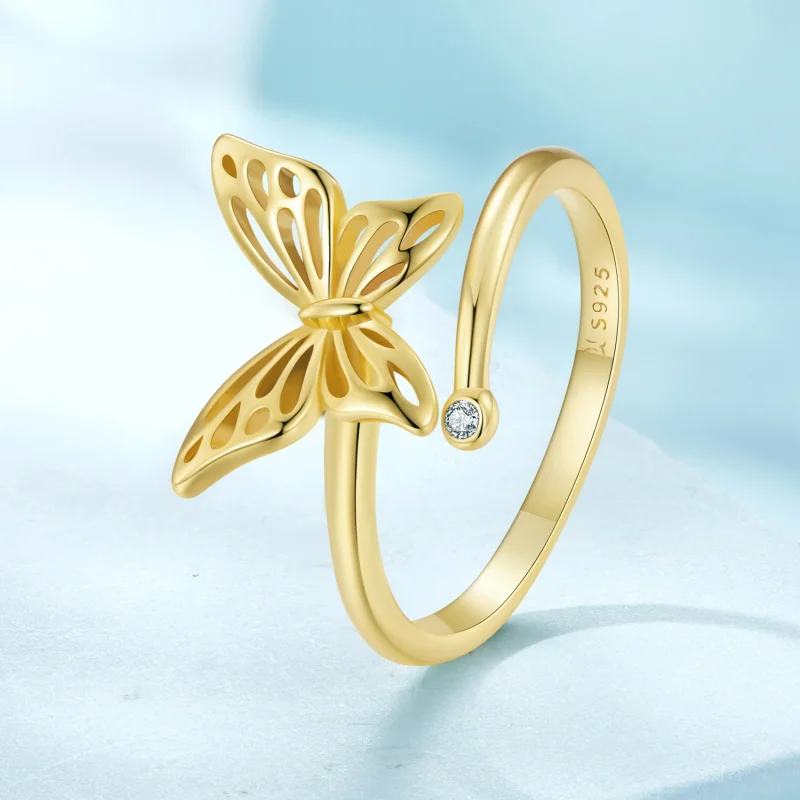 (Bild für) Pandora-Stil Goldener Schmetterlingstraum Offener Ring - SCR448-B - Ansicht 2