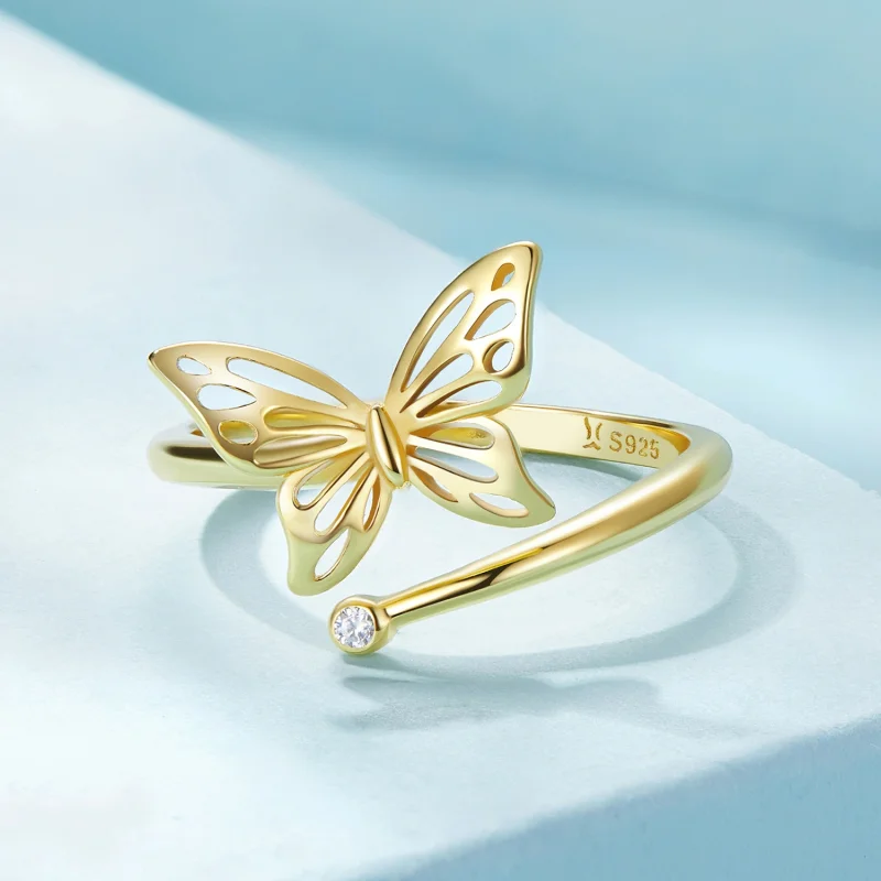 (Bild für) Pandora-Stil Goldener Schmetterlingstraum Offener Ring - SCR448-B - Ansicht 3