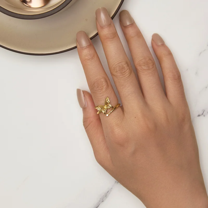 (Bild für) Pandora-Stil Goldener Schmetterlingstraum Offener Ring - SCR448-B - Ansicht 5