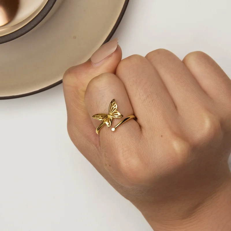 (Bild für) Pandora-Stil Goldener Schmetterlingstraum Offener Ring - SCR448-B - Ansicht 6