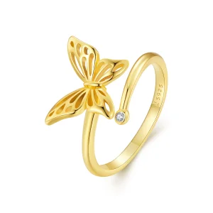 (Bild für) Pandora-Stil Goldener Schmetterlingstraum Offener Ring - SCR448-B