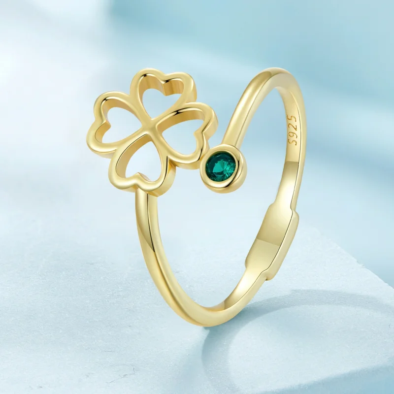 (Bild für) Pandora Stil Goldenes vierblättriges Kleeblatt Offener Ring - SCR843-B - Ansicht 2