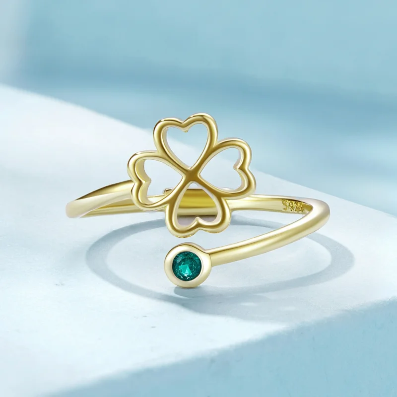 (Bild für) Pandora Stil Goldenes vierblättriges Kleeblatt Offener Ring - SCR843-B - Ansicht 3