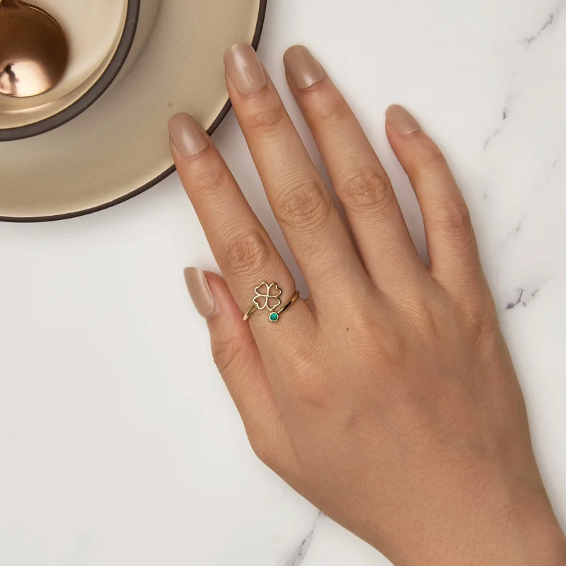 (Bild für) Pandora Stil Goldenes vierblättriges Kleeblatt Offener Ring - SCR843-B - Ansicht 5