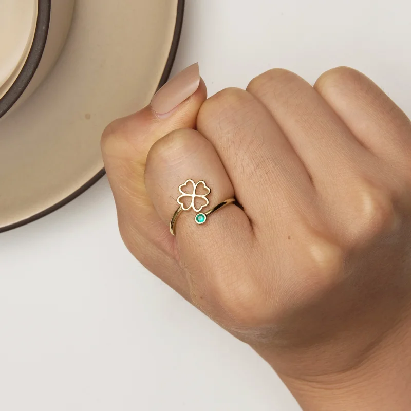 (Bild für) Pandora Stil Goldenes vierblättriges Kleeblatt Offener Ring - SCR843-B - Ansicht 6