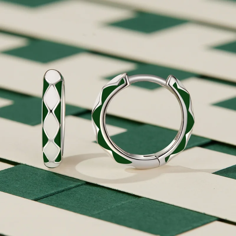 (Bild für) Pandora-Stil Grüne und weiße Diamantmuster Ohrringe - SCE1611-GN - Ansicht 2