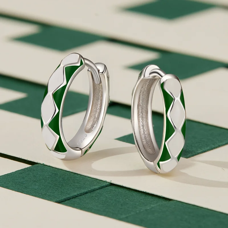 (Bild für) Pandora-Stil Grüne und weiße Diamantmuster Ohrringe - SCE1611-GN - Ansicht 3