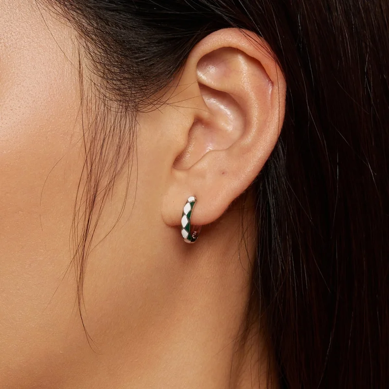 (Bild für) Pandora-Stil Grüne und weiße Diamantmuster Ohrringe - SCE1611-GN - Ansicht 5