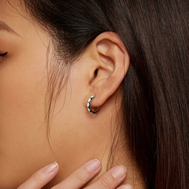 (Bild für) Pandora-Stil Grüne und weiße Diamantmuster Ohrringe - SCE1611-GN - Ansicht 6